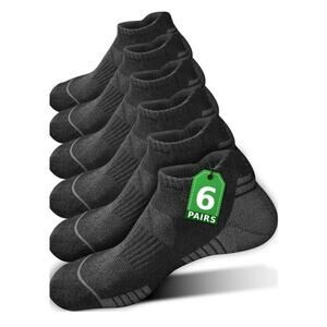 3 Black Athletic Socks Unisex Cushioned Low Cut Arch Support Socks